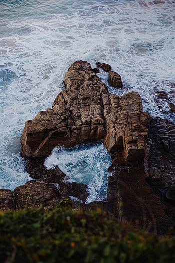 Aerial view, coast, rocks HD phone wallpaper