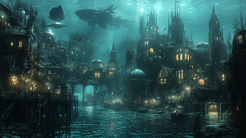 Magical Underwater Fantasy, fantasy, underwater, underwater city, marine life, architecture HD wallpaper