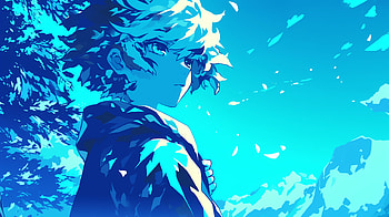 Blue Anime Boy, Anime, anime boy, illustration, blue, landscape, anime landscape, blue anime HD wallpaper