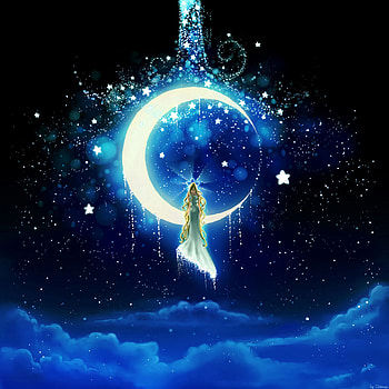 Art, Stars, Night, Moon, Girl HD phone wallpaper