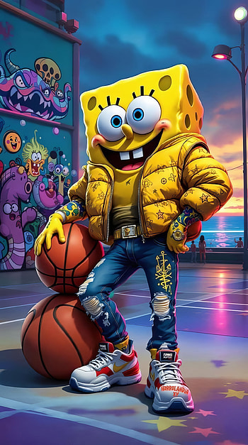 Urban SpongeBob | Cool SpongeBob Streetball | Bikini Bottom Art, cartoon, SpongeBob SquarePants, Cool HD phone wallpaper