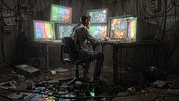 : Neon Cyberdeck — Hacker's Command Room, Hacker, Computer, Monitor HD wallpaper