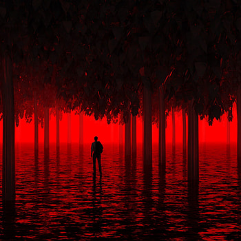 Water, Trees, Dark, Shine, Light, Neon, Human, Person, Flooded, Submerged HD phone wallpaper