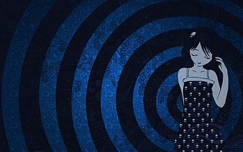 anime blue, blue, circles, abstract, anime, girl, dress HD wallpaper