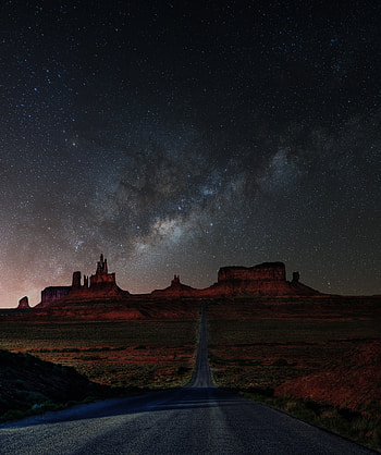 Night, cliffs, dark, road, starry sky HD phone wallpaper