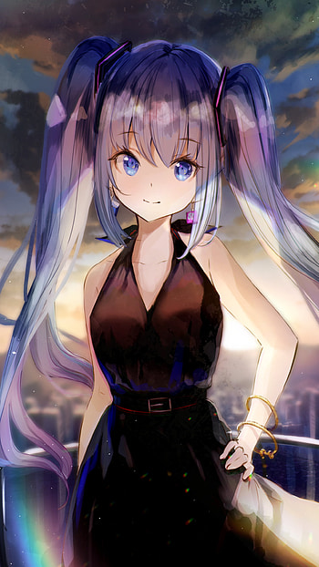 Hatsune Miku Twilight Elegance – Stunning Anime with Long Hair Flair, long hair, Hatsune Miku, Anime, Vocaloid HD phone wallpaper