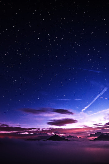 Nature, Mountains, Night, Clouds, View From Above, Vertex, Starry Sky, Tops HD phone wallpaper