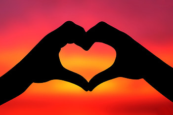 Love Heart Hands In The Sky With Sunset, love, heart, hand, sky, sunset HD wallpaper