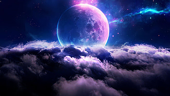 Sea of clouds, cloud, star, sky, planet, Sci Fi, moon HD wallpaper