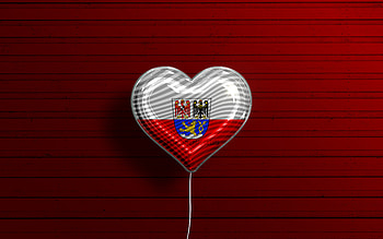 I Love Erlangen, , realistic balloons, red wooden background, german cities, flag of Erlangen, Germany, balloon with flag, Erlangen flag, Erlangen, Day of Erlangen HD wallpaper