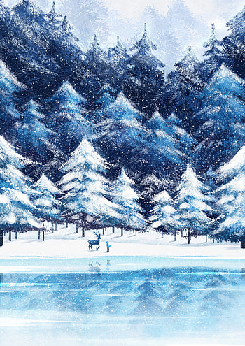 Winter, Art, Snow, Silhouette, Forest, Deer HD phone wallpaper