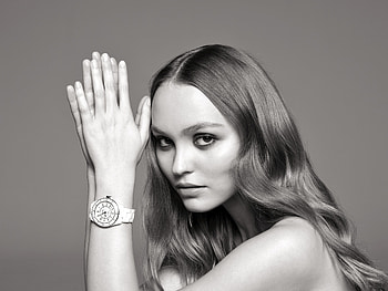Lily Rose Depp Chanel J12 Watch Campaign, lily-rose-depp, celebrities, girls, actress, hoot, monochrome, black-and-white HD wallpaper