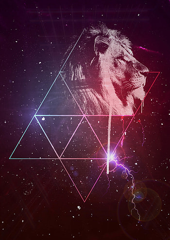 Art, Starry Sky, Lion, Triangles HD phone wallpaper