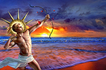 Eros, sea, arrow, sunset HD wallpaper