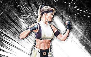 Sonya Blade, grunge art, MK11, Mortal Kombat 11, white abstract rays, Mortal Kombat, Sonya Blade Mortal Kombat, Kerri Hoskins HD wallpaper