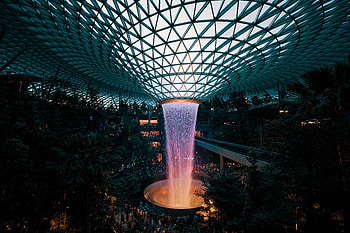 Waterfall, fountain, dome, architecture HD wallpaper