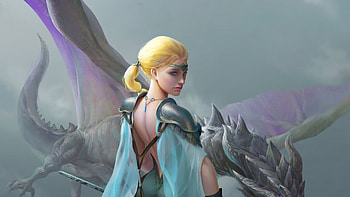 Warrior Girl Dragon, artist, artwork, artstation, dragon HD wallpaper