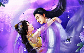 Fantasy couple, asian, man, girl, woman, purple, pink, butterfly, fantasy, prince, couple, jade dynasty, princess HD wallpaper