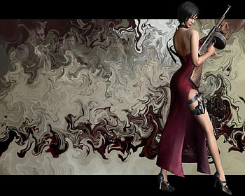 Lady With A Tommy gun, red dress, fantasy, tommy gun, woman HD wallpaper