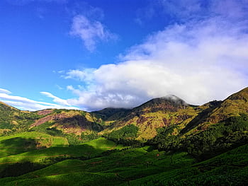 Stunning view of Chinnakanal hills with lush greenery and blue sky. HD wallpaper