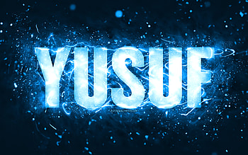 Happy Birtay Yusuf, , blue neon lights, Yusuf name, creative, Yusuf Happy Birtay, Yusuf Birtay, popular american male names, with Yusuf name, Yusuf HD wallpaper