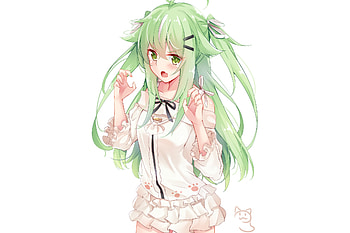 Cute, green hair anime girl, original HD wallpaper