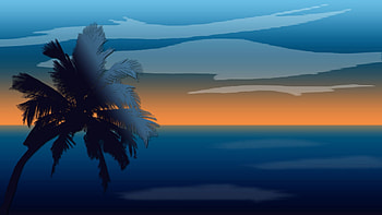 Sky, Art, Sea, Vector, Horizon, Palm HD wallpaper