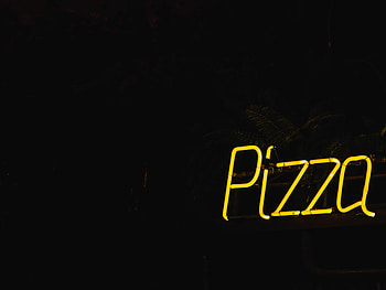 Pizza, Words, Neon, Inscription HD wallpaper