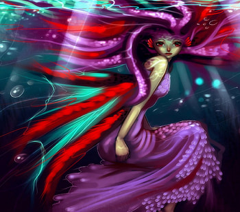 Octopus Girl, colorful, colors, digital art, dress, abstract, drawings, conceptual, female, attractions in dreams, weird things people wear, girl, paintings, creative pre-made, love four seasons, pink, fantasy, red, draw and paint, illustrations, hair HD wallpaper