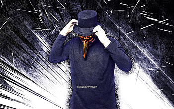 Claptone, grunge art, music stars, german DJs, superstars, violet abstract rays, german celebrity, Claptone HD wallpaper