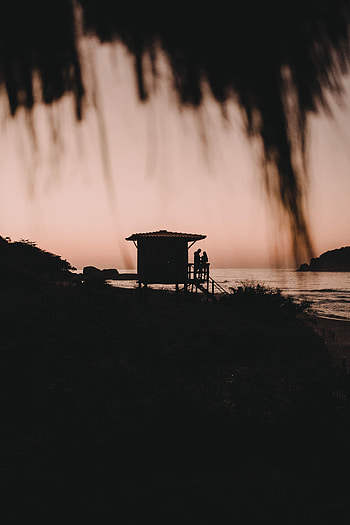 Sunset, Dark, Silhouette, Romance, Bungalow HD phone wallpaper