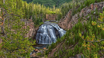Waterfall, trees, nature, mountains HD wallpaper