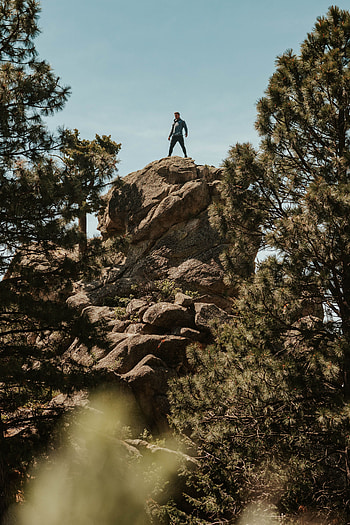 Nature, Trees, Stones, Rock, Height, Human, Person HD phone wallpaper