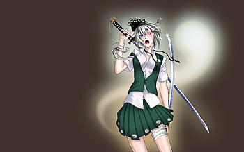 Konpaku Youmu, sexy, sword, hot, cute, beautiful, blade weapon, long hair, beauty, anime girl, white hair, touhou, cool HD wallpaper
