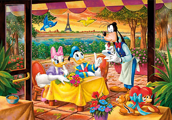 Romantic dinner, dinner, daisy duck, pluto, fantasy, couple, donald duck, disney, romantic, paris HD wallpaper