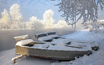 Landscape, Winter, Nature, Rivers, Boats HD wallpaper
