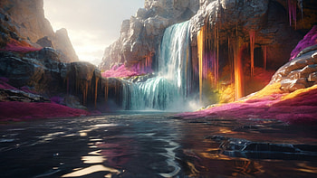 Rainbow Waterfall, rainbow, waterfall, colorful, lake, valley HD wallpaper