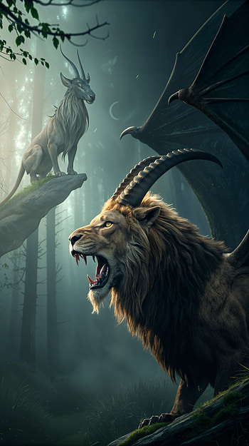 Chimera Mystique: A Captivating , fantasy, lion, goat HD phone wallpaper