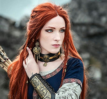 Redhead archer girl, woman, jewel, cosplay, archer, redhead, girl, warrior HD wallpaper