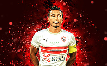 Mohamed Abdel Shafy, , 2021, egyptian footballers, Zamalek FC, Egyptian Premier League, soccer, football, red neon lights, Zamalek SC, Mohamed Abdel Shafy Zamalek, Mohamed Abdel Shafy HD wallpaper