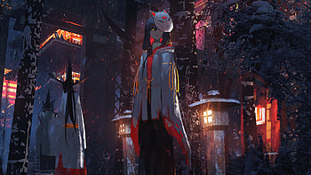 Winter Shrine, anime-girl, anime, artist, artwork, digital-art, artstation HD wallpaper