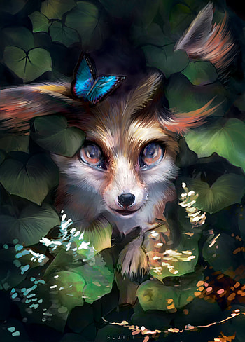Art, Leaves, Fox, Butterfly, Sweetheart, Nice HD phone wallpaper