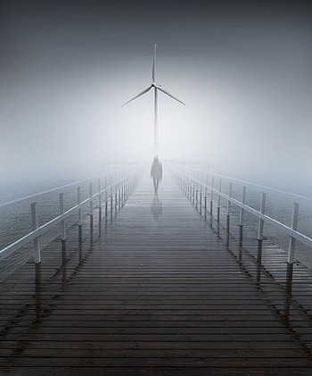 Art, Silhouette, Fog, Bridge, Wind Generator HD phone wallpaper