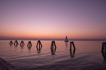 Nature, Sunset, Horizon, Lake, Austria, Boat, Neusiedlersee, Neuzidlerzee HD wallpaper