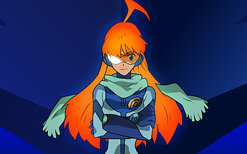 Gunbuster, blue, uniform, aime, orange, background, goggles, hair, female HD wallpaper