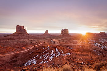 Stunning sunrise landscape of Monument Valley buttes and mesas in Arizona. HD wallpaper
