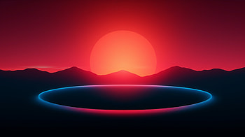 Sun Setting Over Mountains Neon Light , minimalism, minimalist, artist, artwork, digital-art HD wallpaper