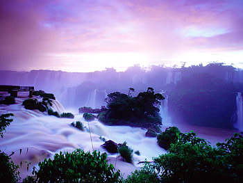 Floriano Falls Sunset2C Iguazu2C Brazil .jpg, purple, waterfall, nature, sunset HD wallpaper