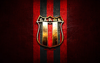 Defensores de Belgrano FC, golden logo, Primera Nacional, red metal background, football, argentinian football club, Defensores de Belgrano logo, soccer, CA Defensores de Belgrano, Argentina, Club Atletico Defensores de Belgrano HD wallpaper