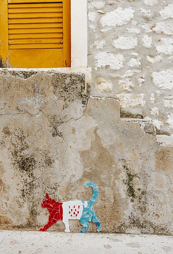Miscellanea, Miscellaneous, Multicolored, Motley, Cat, Wall, Street Art, Mosaic HD phone wallpaper